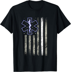 EMS EMT Paramedic - US Flag Thin White Line - Patriotic Men T-Shirt - T-Shirt | Black