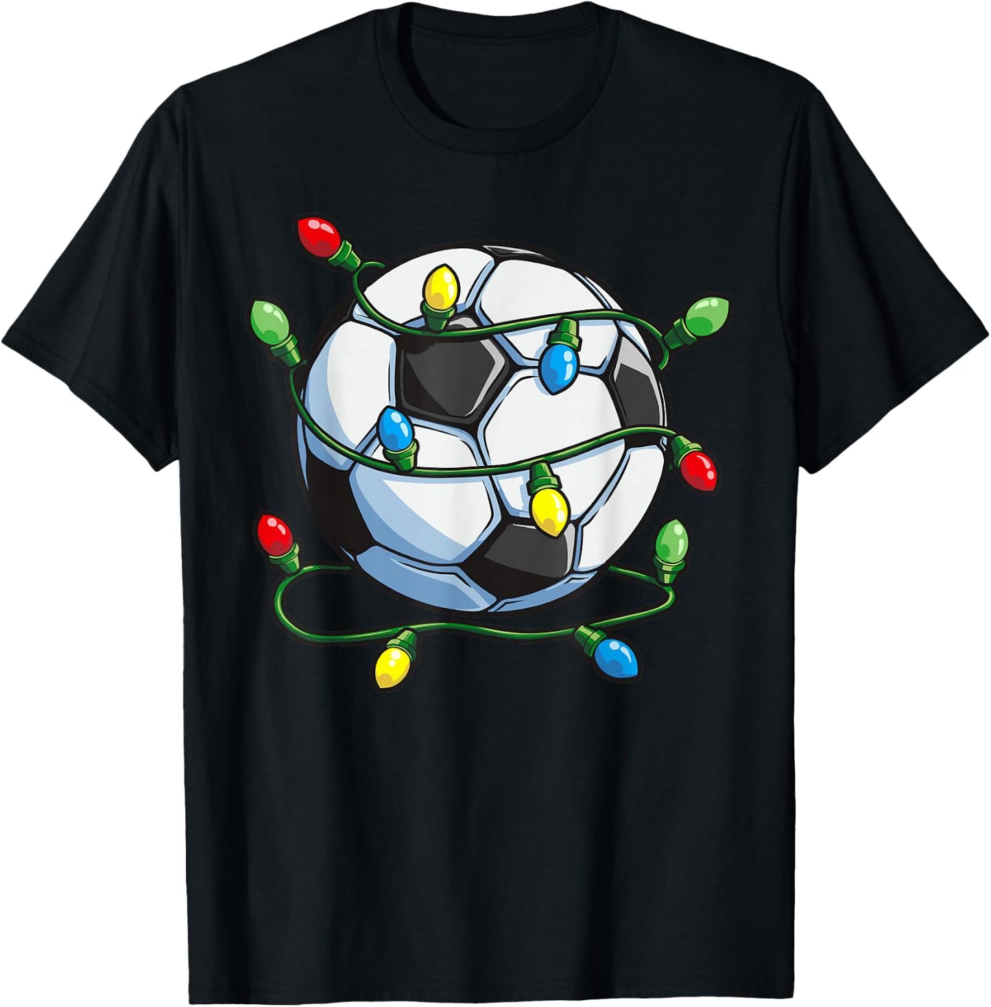 Soccer Christmas Ball Xmas Lights Funny Boys Girls Men Sport T-Shirt - T-Shirt | Black