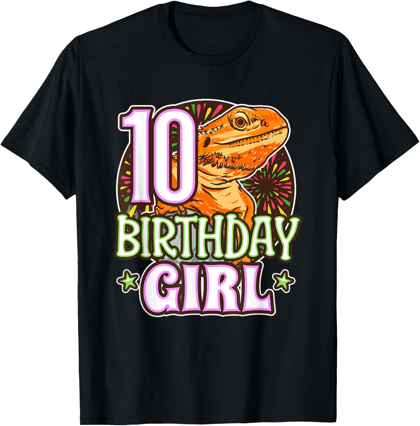 Bearded Dragon 10th Birthday 10 Year Old Girl Reptile Party T-Shirt - T-Shirt | Black