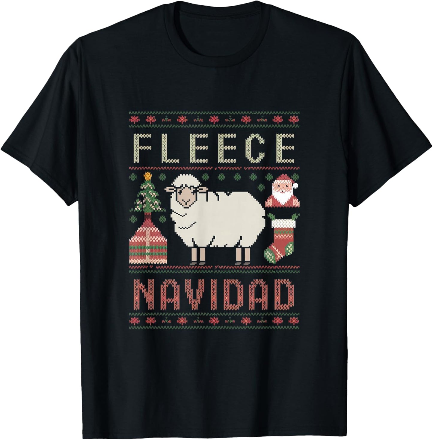 Fleece Feliz Navidad Sheep Ugly Christmas Sweater Sheep T-Shirt - T-Shirt | Black