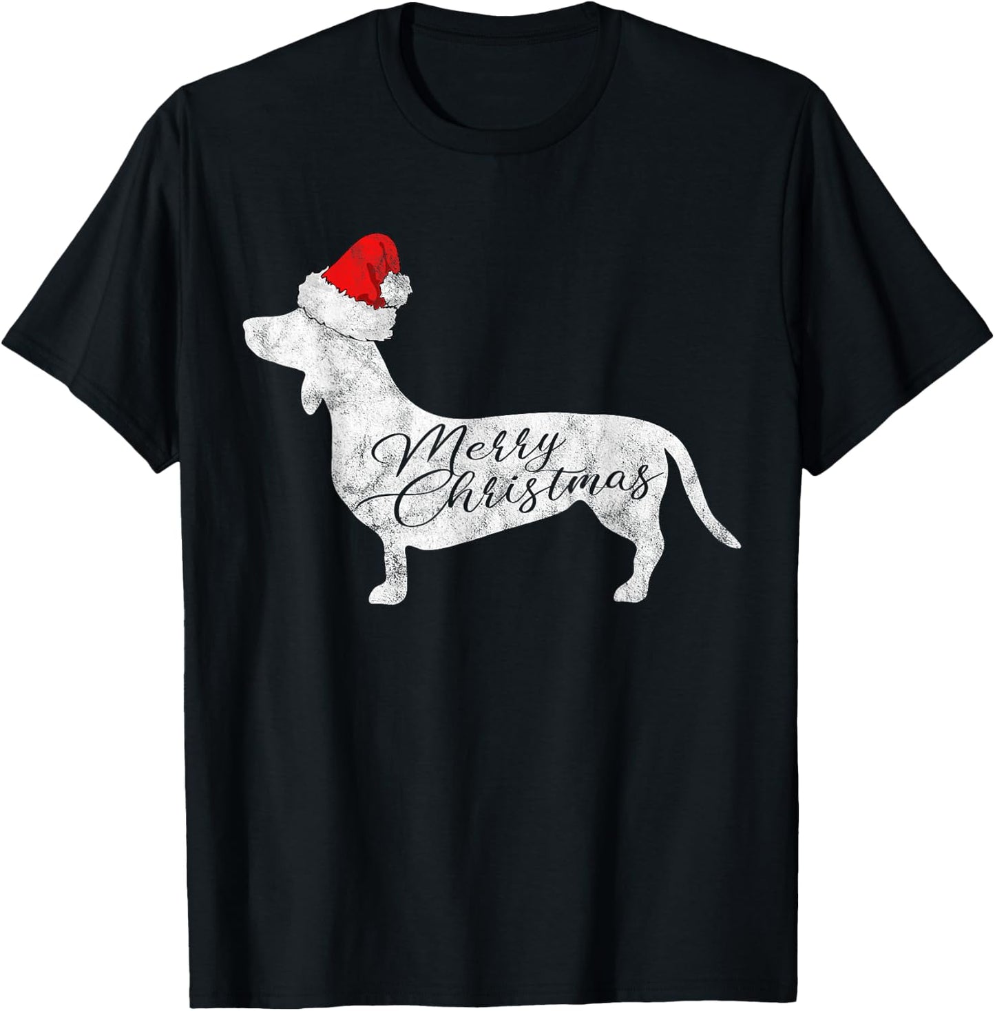 Dachshund Merry Christmas I Doxie Santa Silhouette T-Shirt - T-Shirt | Black