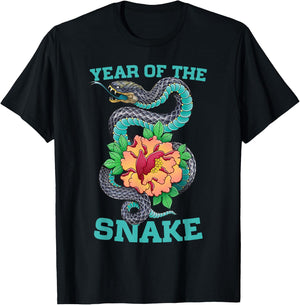 Floral Snake Chinese New Year of the Snake 2025 Zodiac T-Shirt - T-Shirt | Black