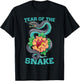 Floral Snake Chinese New Year of the Snake 2025 Zodiac T-Shirt - T-Shirt | Black