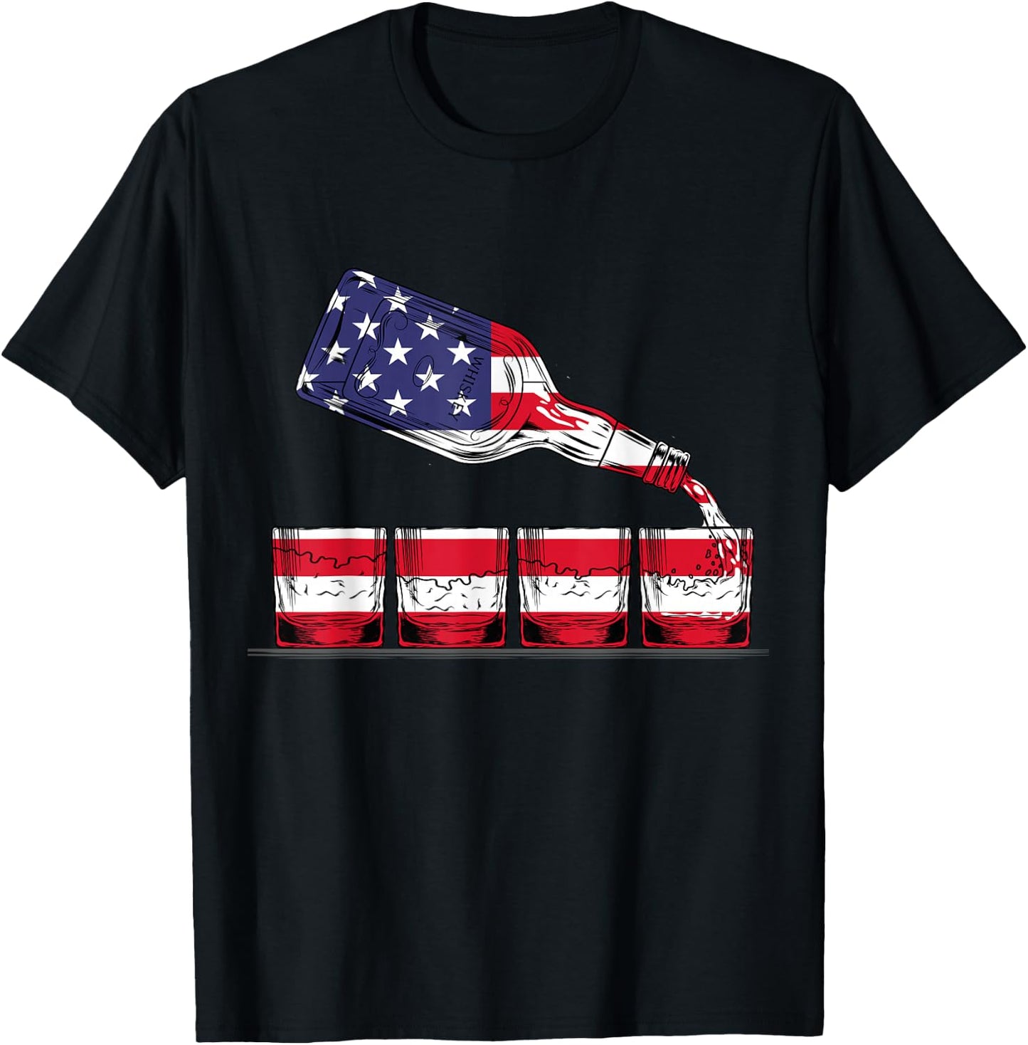 Whisky American Flag Glasses 4th of July Men Women USA T-Shirt - T-Shirt | Black