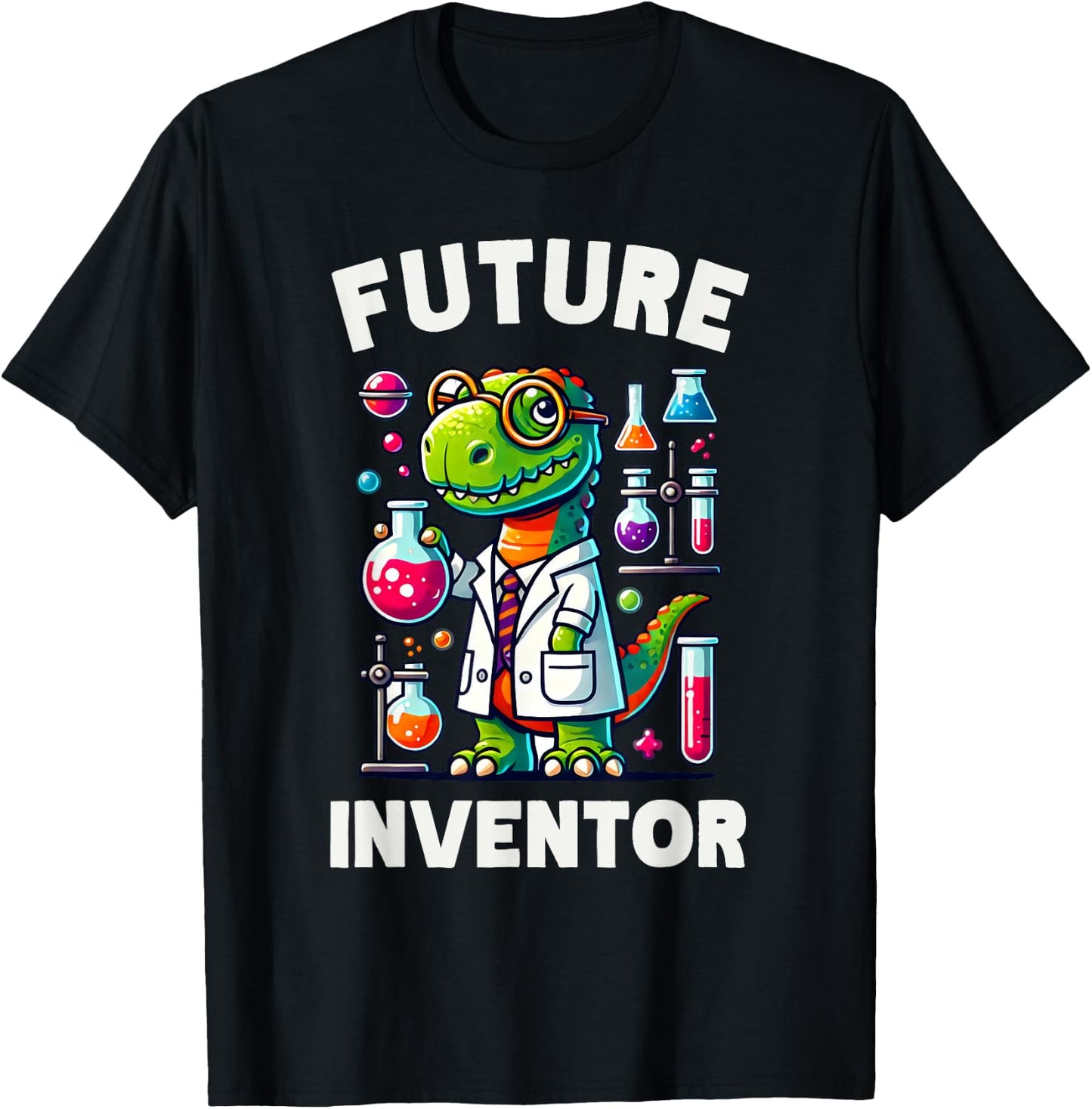 Future Inventor Funny Dinosaur, Smart Scientist Dino, Kids T-Shirt - T-Shirt | Black