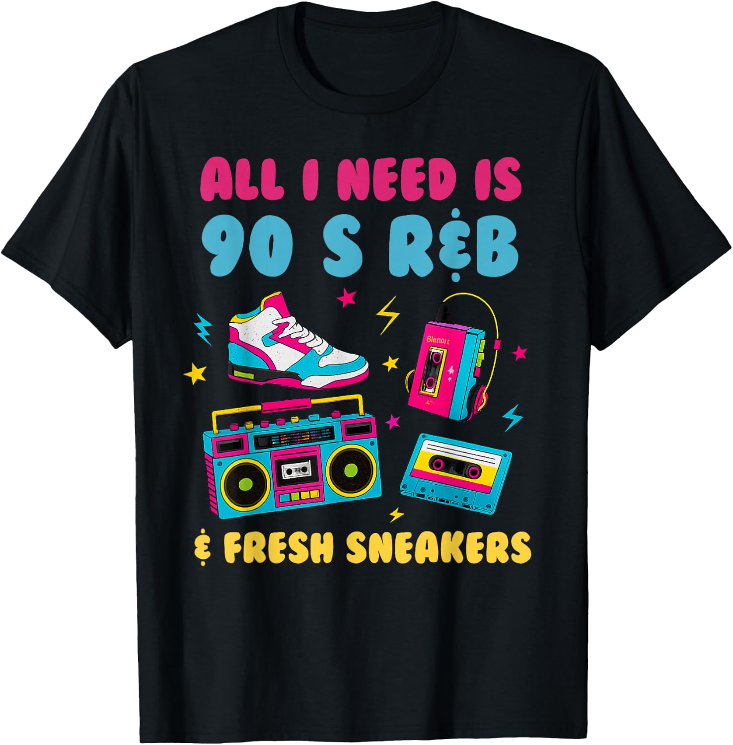 90's R&B and Sneakers Lover Funny 90's Music Shoe Collector T-Shirt - T-Shirt | Black