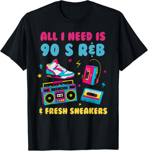 90's R&B and Sneakers Lover Funny 90's Music Shoe Collector T-Shirt - T-Shirt | Black