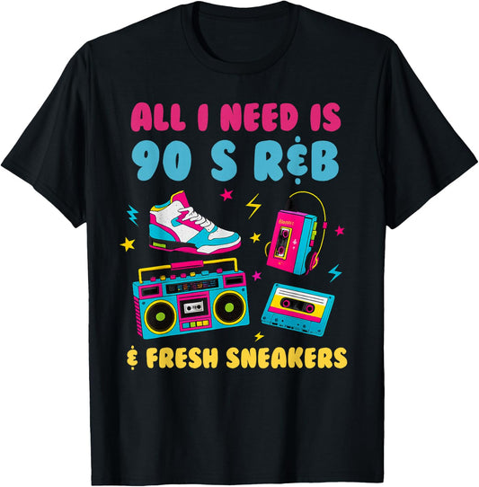 90's R&B and Sneakers Lover Funny 90's Music Shoe Collector T-Shirt - T-Shirt | Black