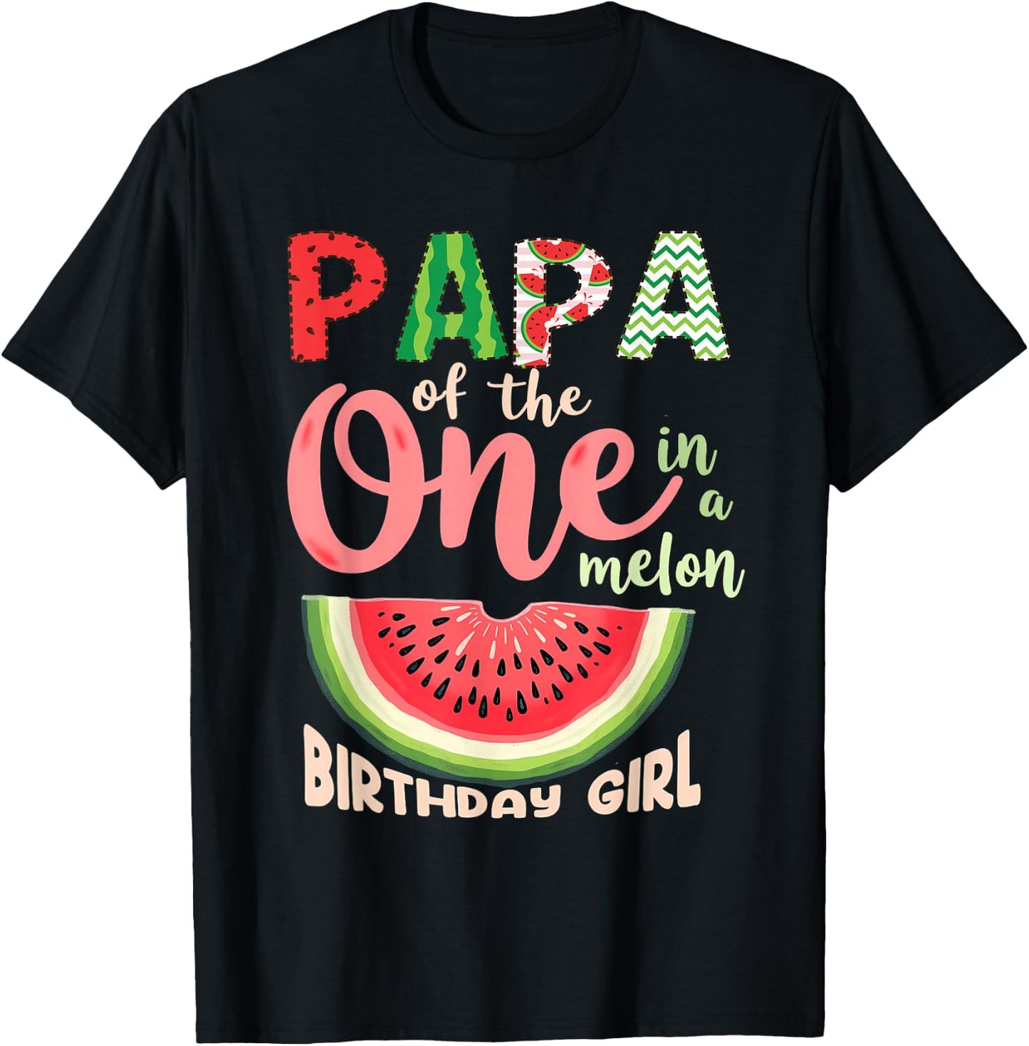 1st Birthday Watermelon Daddy Papa of One in A Melon T-Shirt - T-Shirt | Black