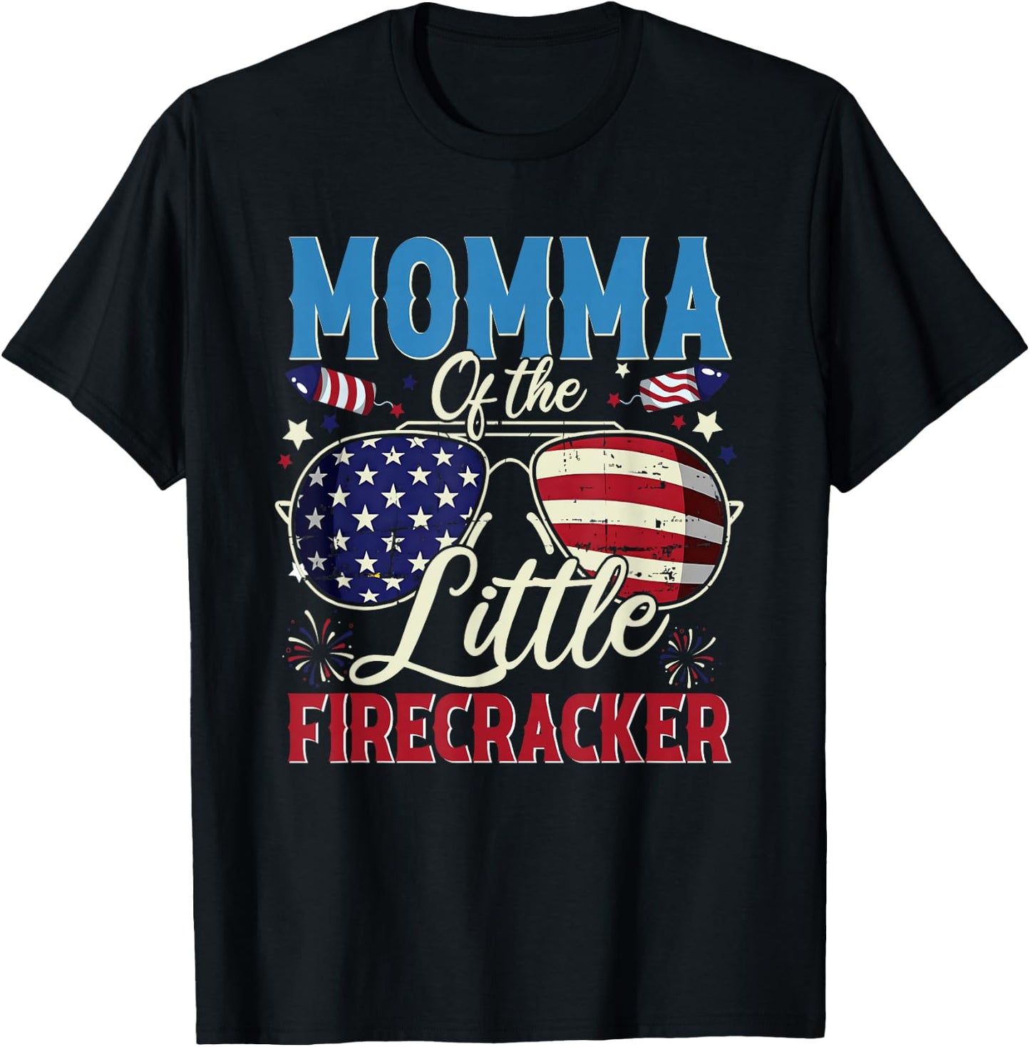 Momma of The Little Firecracker Fourth of July Birthday T-Shirt - T-Shirt | Black