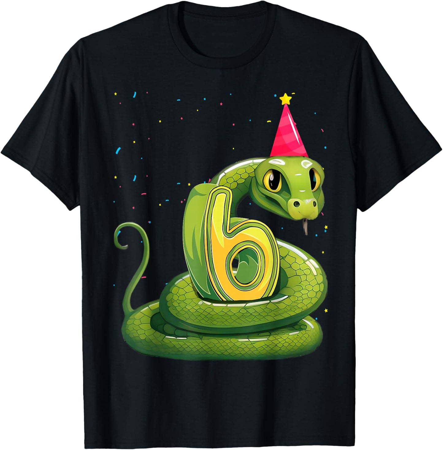 Snake lover 6th Birthday Party Snake B-day 6 Year Old Boys T-Shirt - T-Shirt | Black