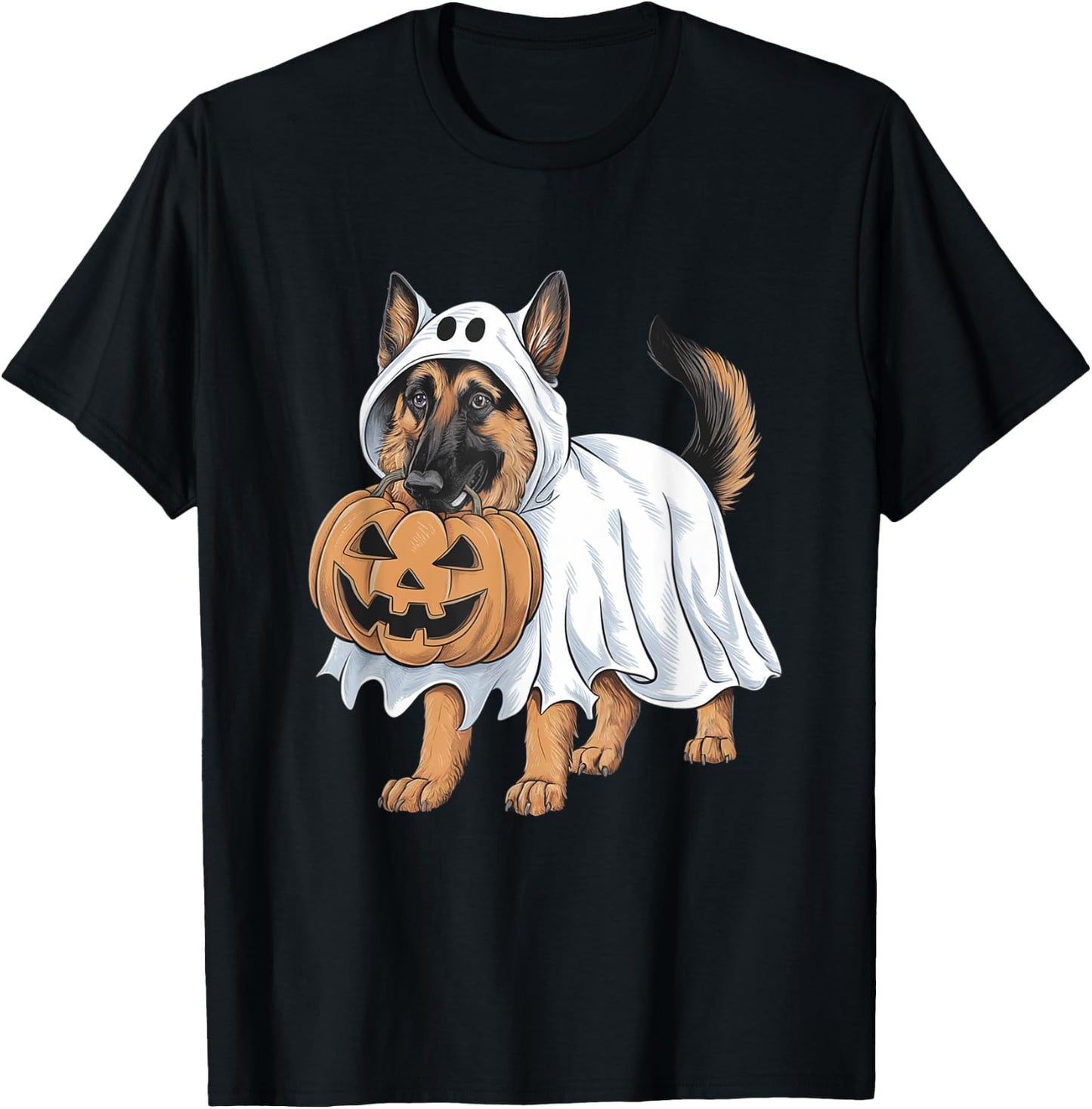 German Shepherd Ghost Dog Halloween T-Shirt - T-Shirt | Black
