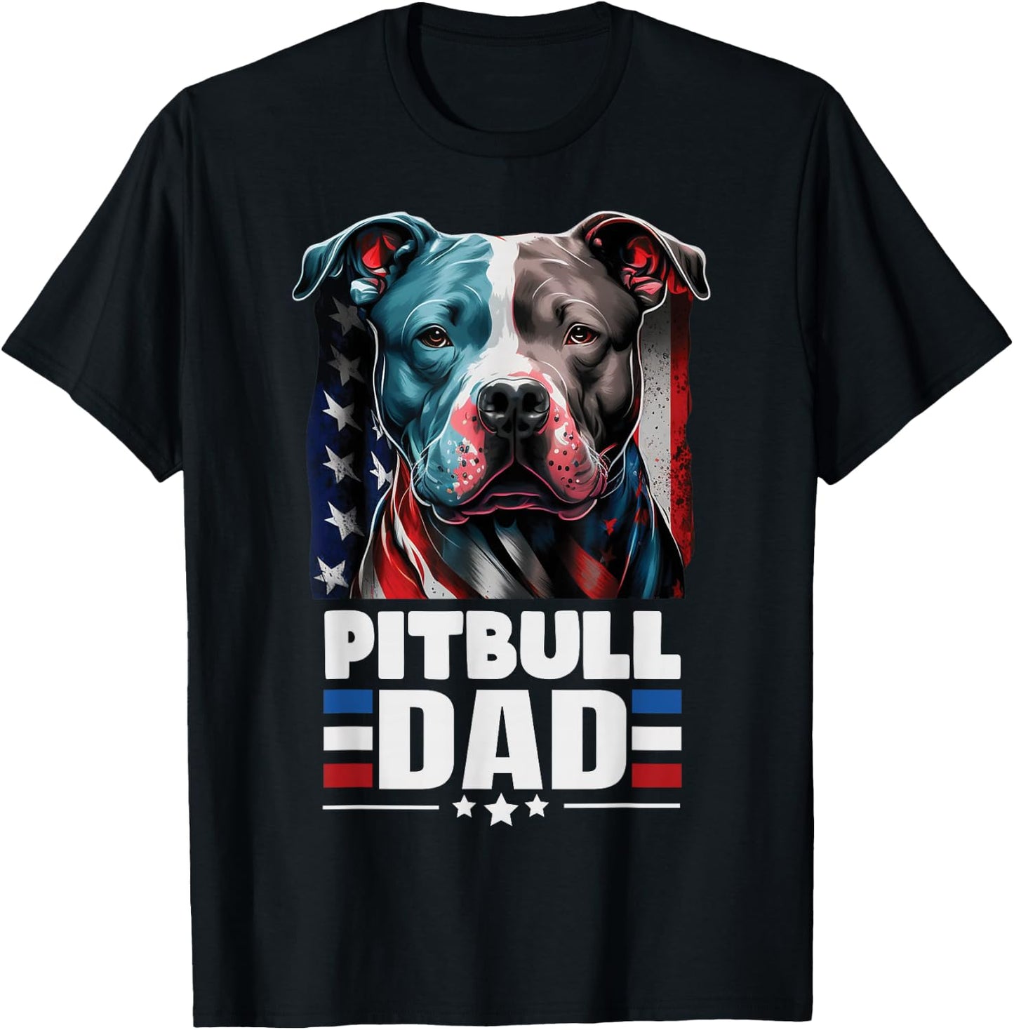 Pitbull Dad American Flag 4th Of July Dog Father’s Day T-Shirt - T-Shirt | Black