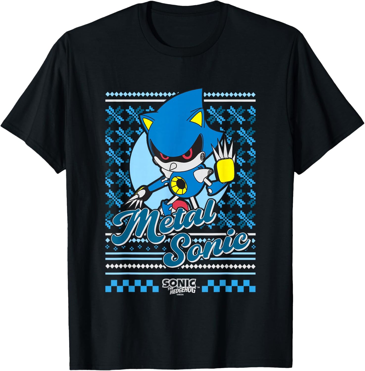 Sonic The Hedgehog Christmas Metal Sonic Ugly Sweater T-Shirt - T-Shirt | Black