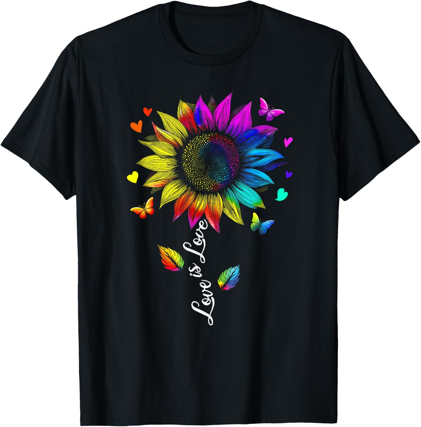 Love is Love Rainbow Sunflower LGBT Gay Lesbian Pride T-Shirt - T-Shirt | Black