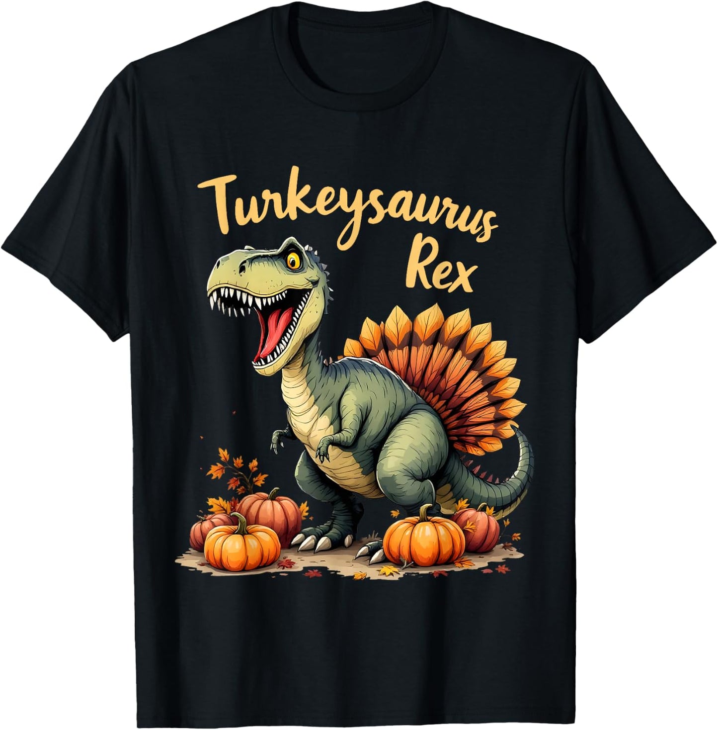 Turkeysaurus Rex Funny Thanksgiving Holiday Boy Girl T-Shirt - T-Shirt | Black
