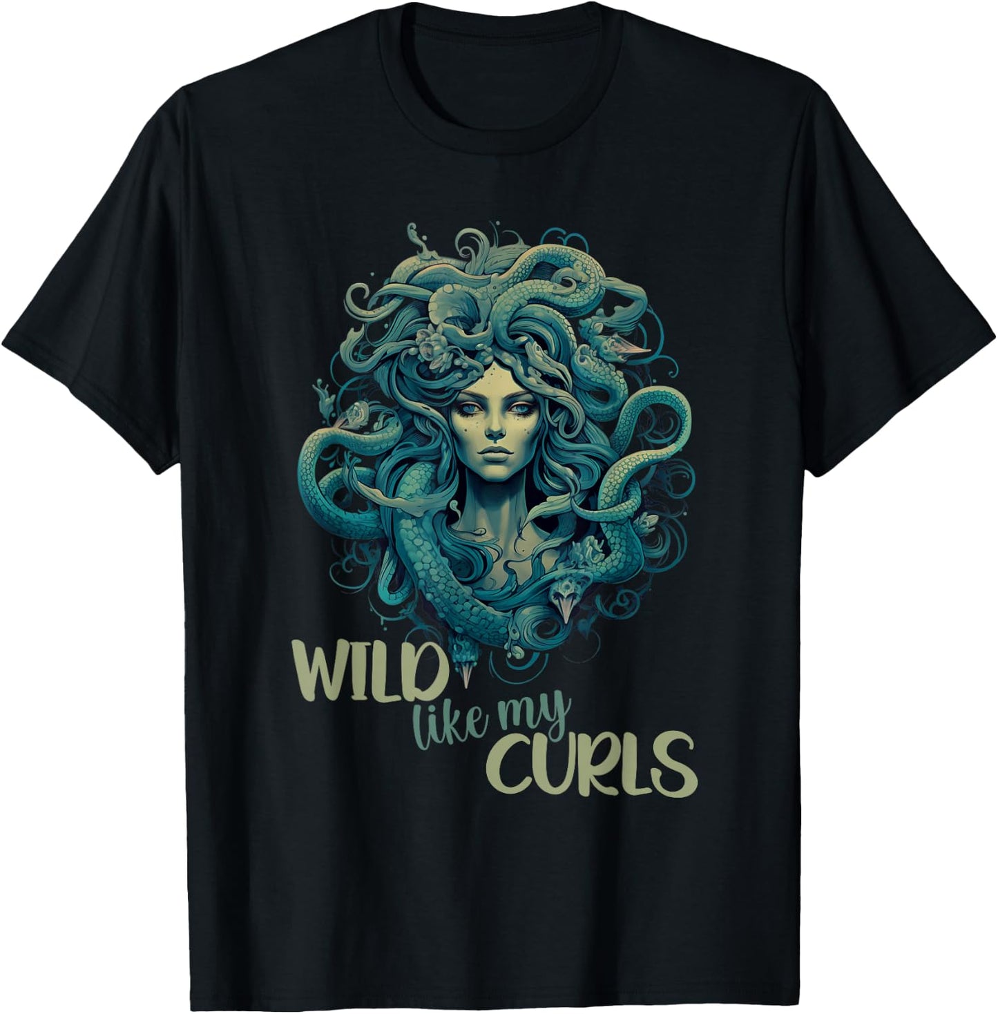 Wild Like My Curls Medusa Head Greek Mythology Curly Hair T-Shirt - T-Shirt | Black