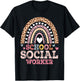 School Social Worker Rainbow Leopard Print Funny Social Work T-Shirt - T-Shirt | Black