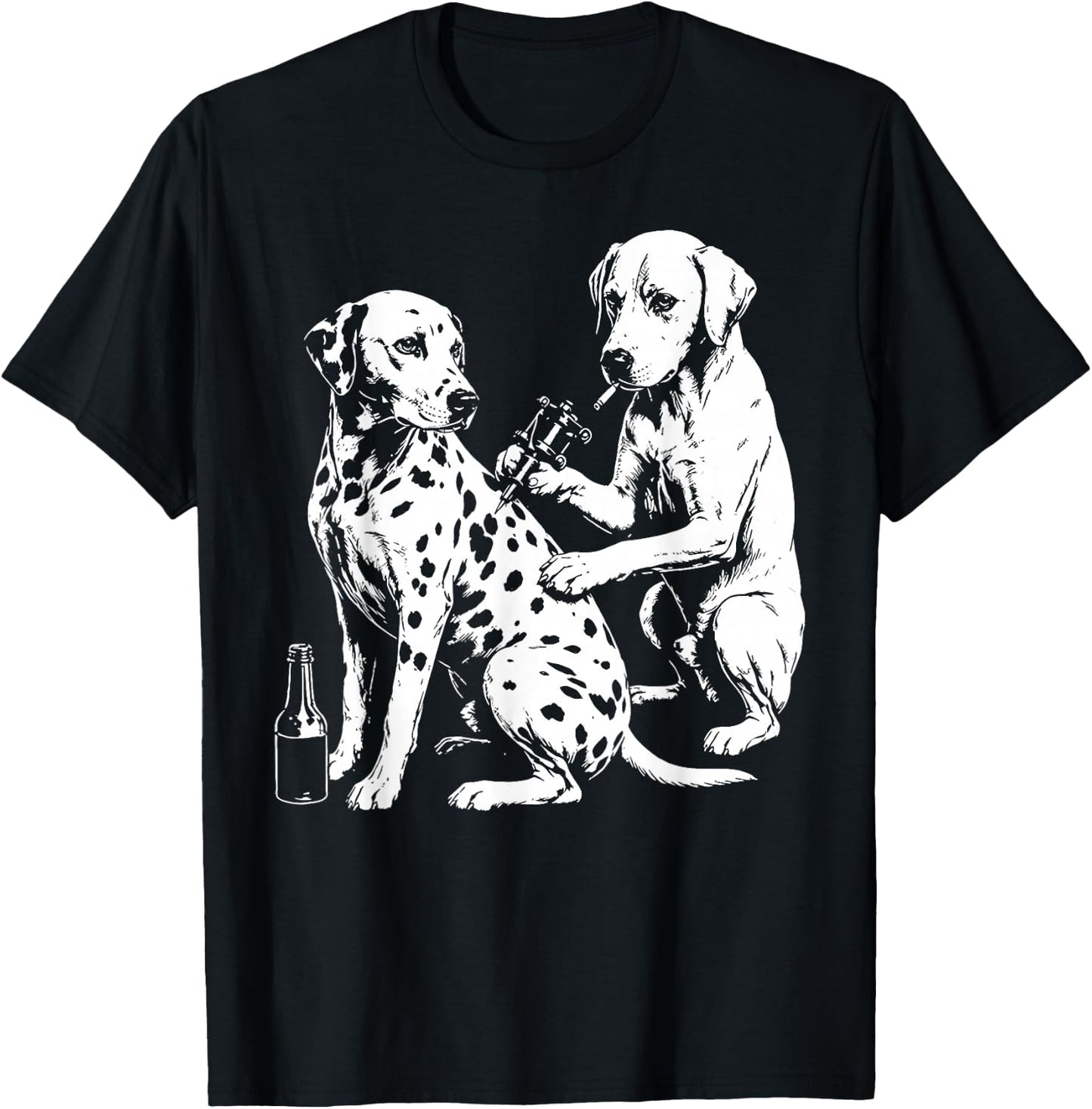 Retro Dalmatian Dog Smoking Tattoo Artist Puppy Graphic Pun T-Shirt - T-Shirt | Black