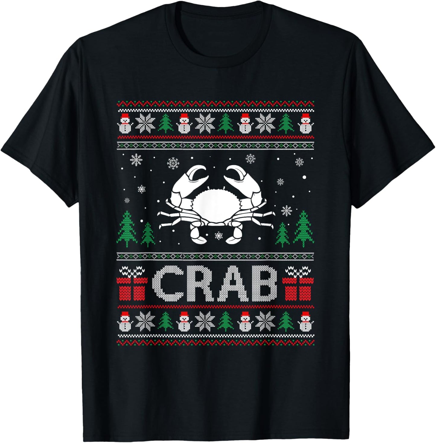Ugly Christmas Sweater Design Funny Crab Ugly Xmas T-Shirt - T-Shirt | Black