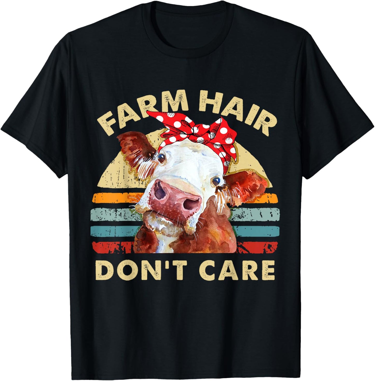 Farm Hair Don't Care T Shirt Pun Cows Lover Vintage Farm T-Shirt - T-Shirt | Black