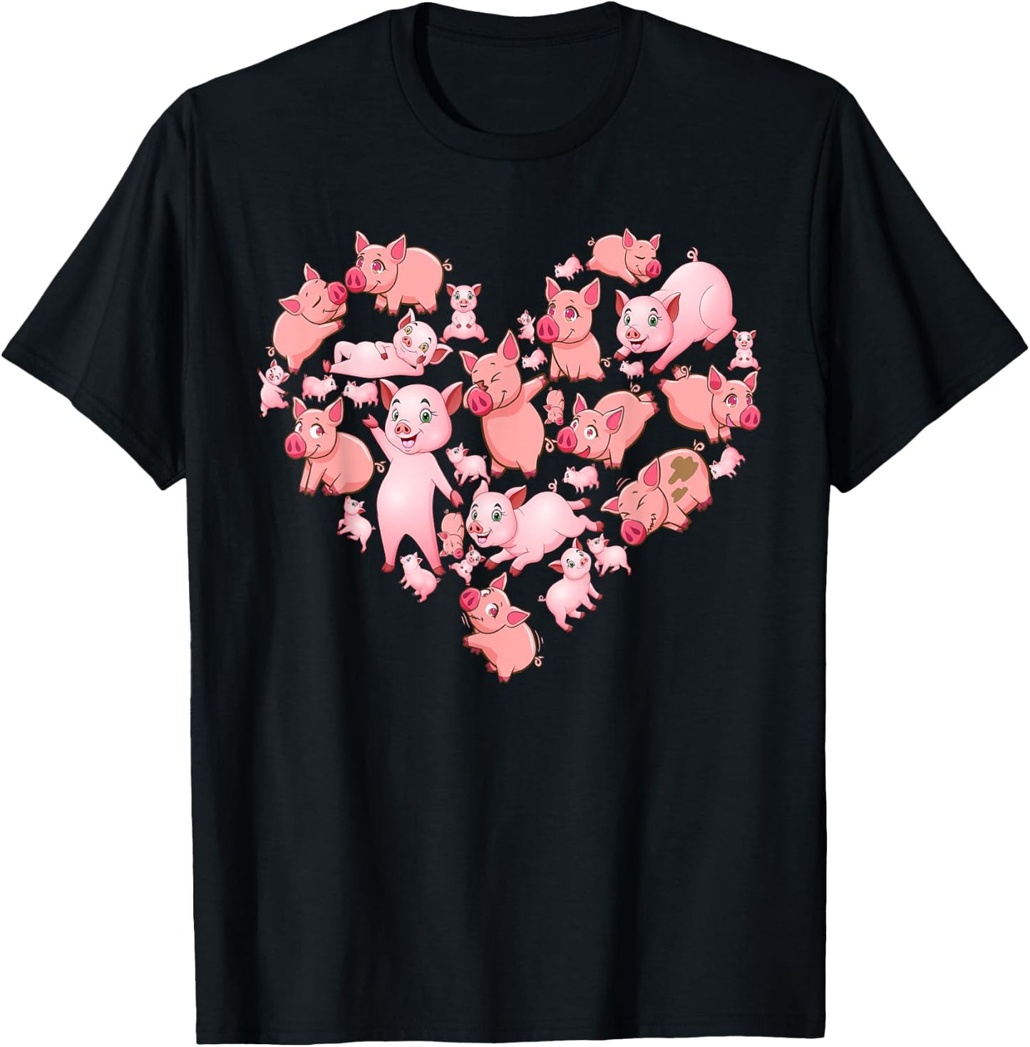 Pig Girls Kids Heart Shape Poses Cute Pig T-Shirt - T-Shirt | Black