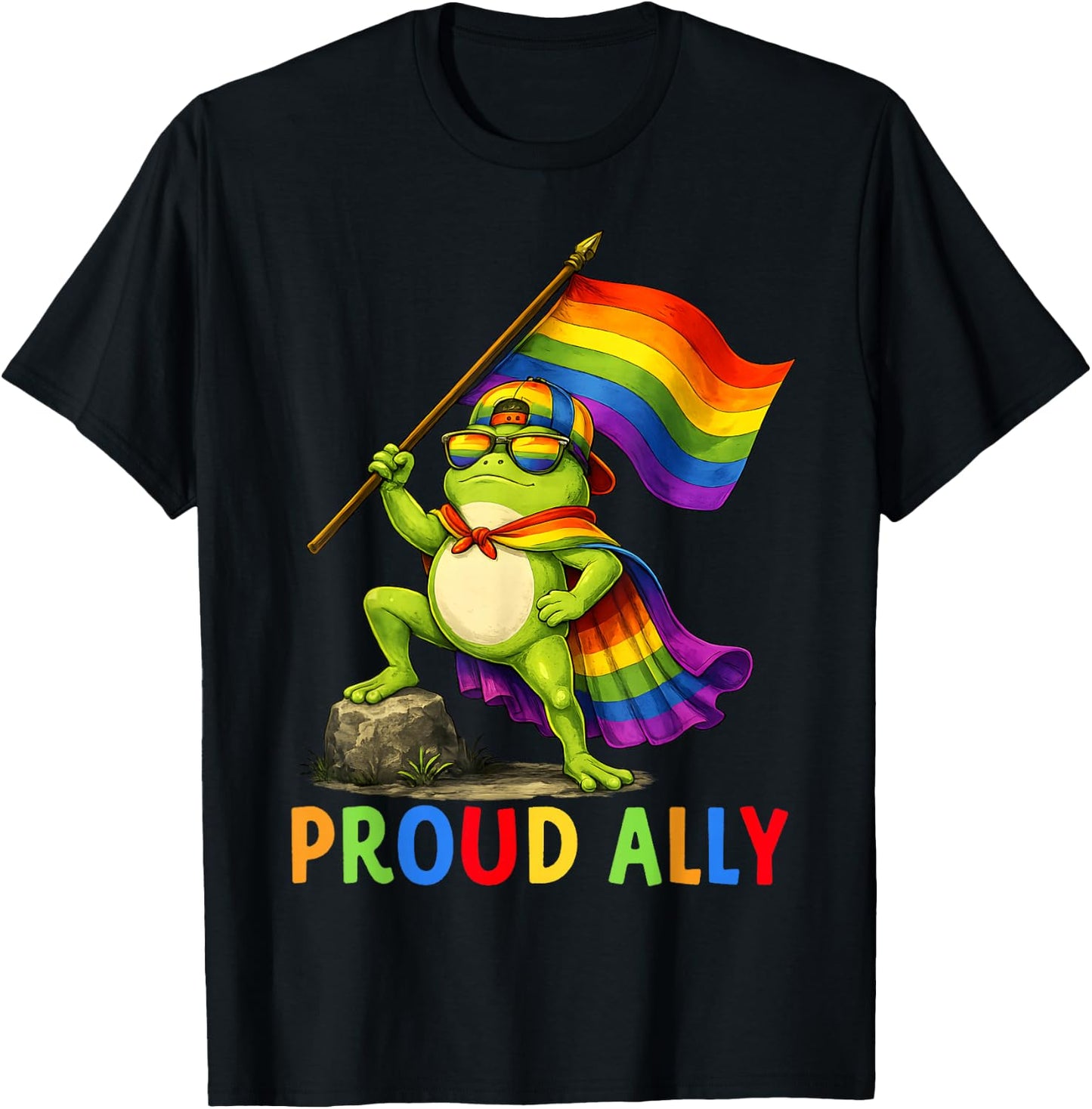 LGBT Proud Ally Rainbow Frog Pride Flag Men Women Kid T-Shirt - T-Shirt | Black