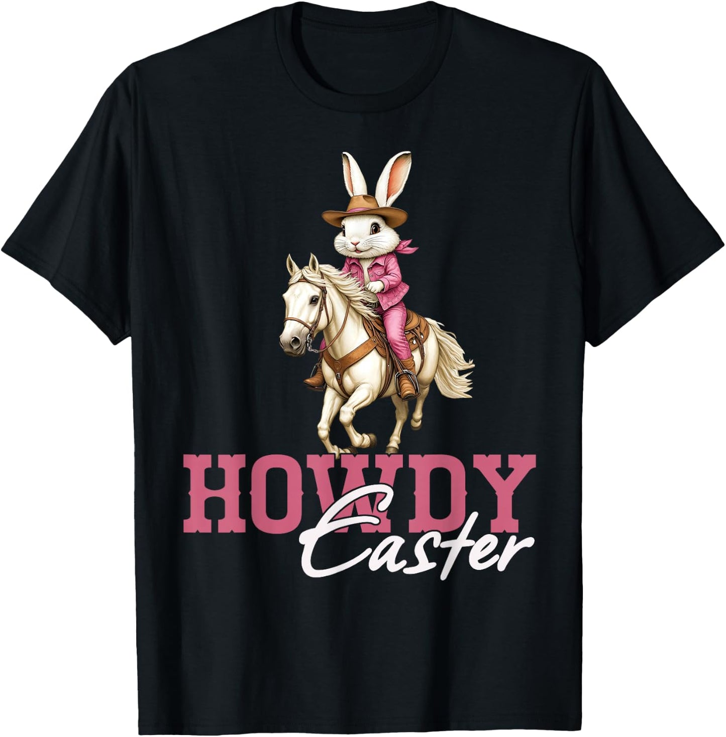Western Howdy Easter Day Bunny Rabbit Cowboy Rodeo Men Women T-Shirt - T-Shirt | Black