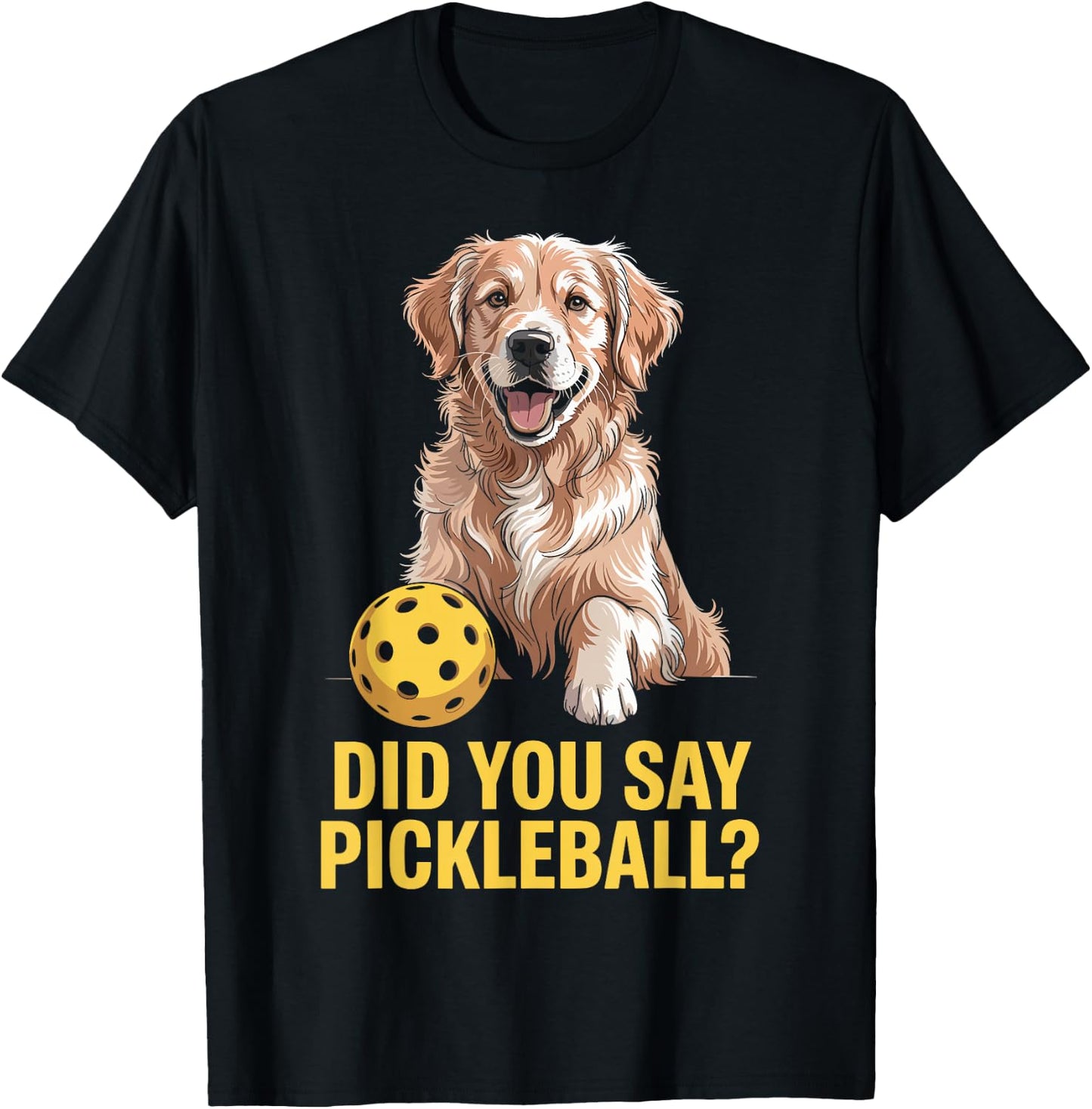 Golden Retriever Pickleball Court Dog Pup Player T-Shirt - T-Shirt | Black