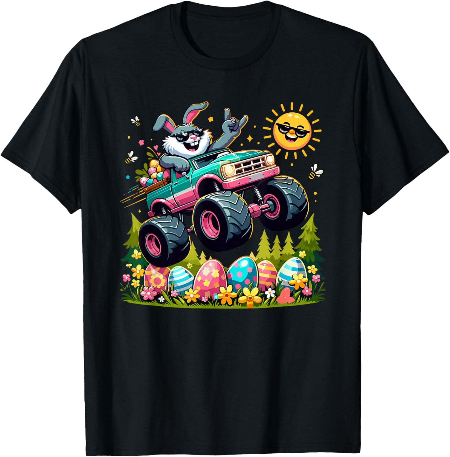 Happy Easter Bunny Monster Truck Outfit Toddler Boys Kids T-Shirt - T-Shirt | Black