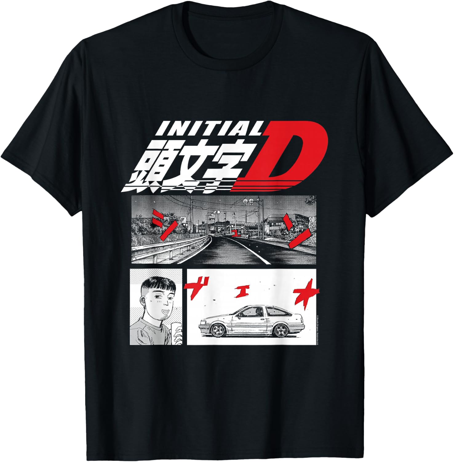 Initial D Manga 3 Panel Manga T-Shirt - T-Shirt | Black