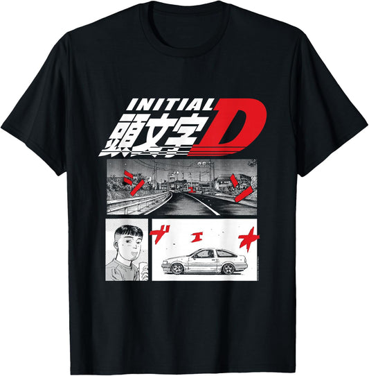 Initial D Manga 3 Panel Manga T-Shirt - T-Shirt | Black