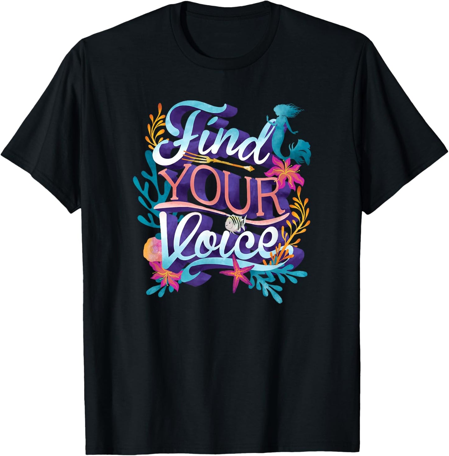 Disney The Little Mermaid Find Your Voice Quote Logo T-Shirt - T-Shirt | Black