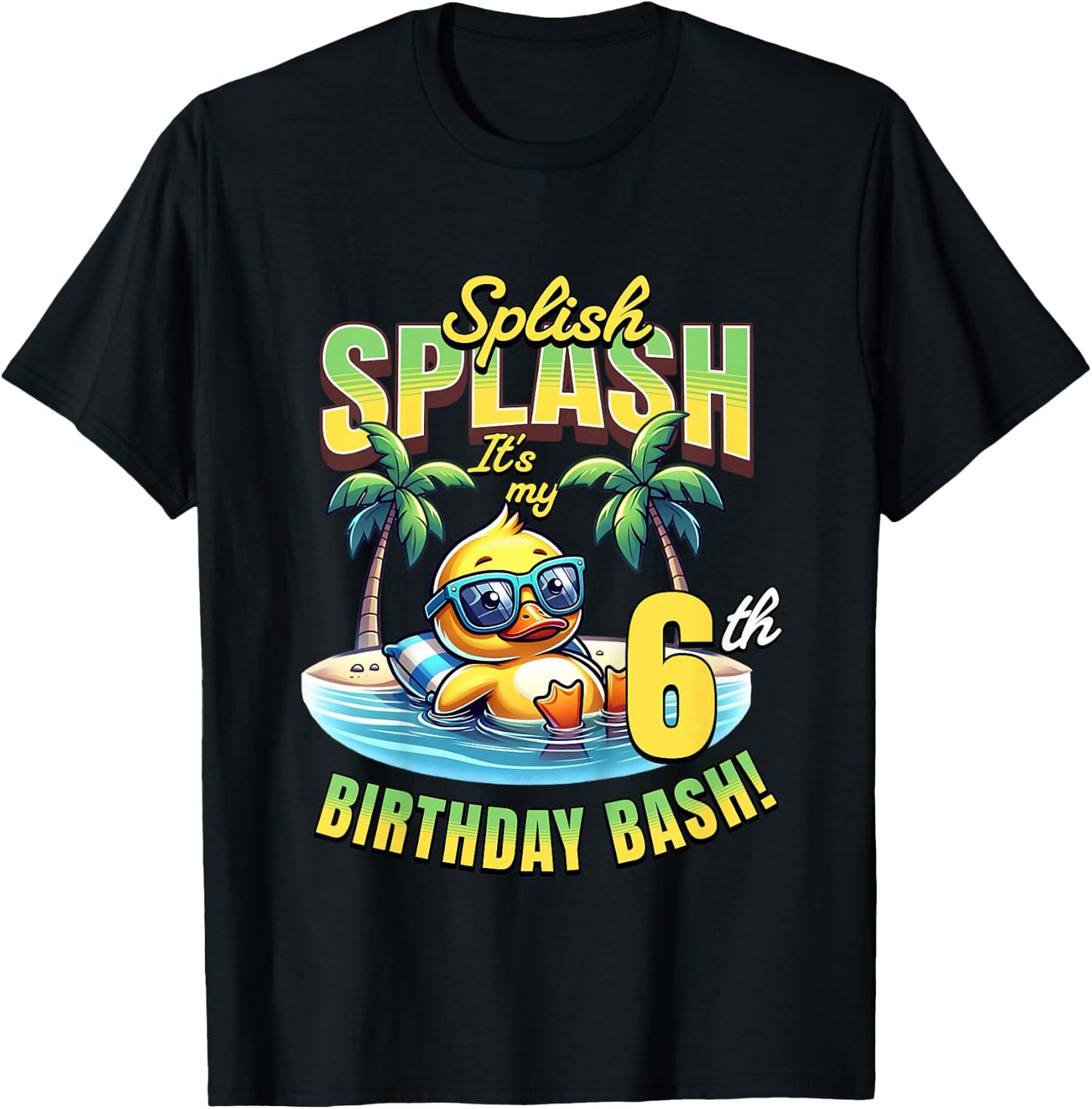 Kids Splish Splash 6th Birthday Bash Duck Beach Pool Party Kids T-Shirt - T-Shirt | Black