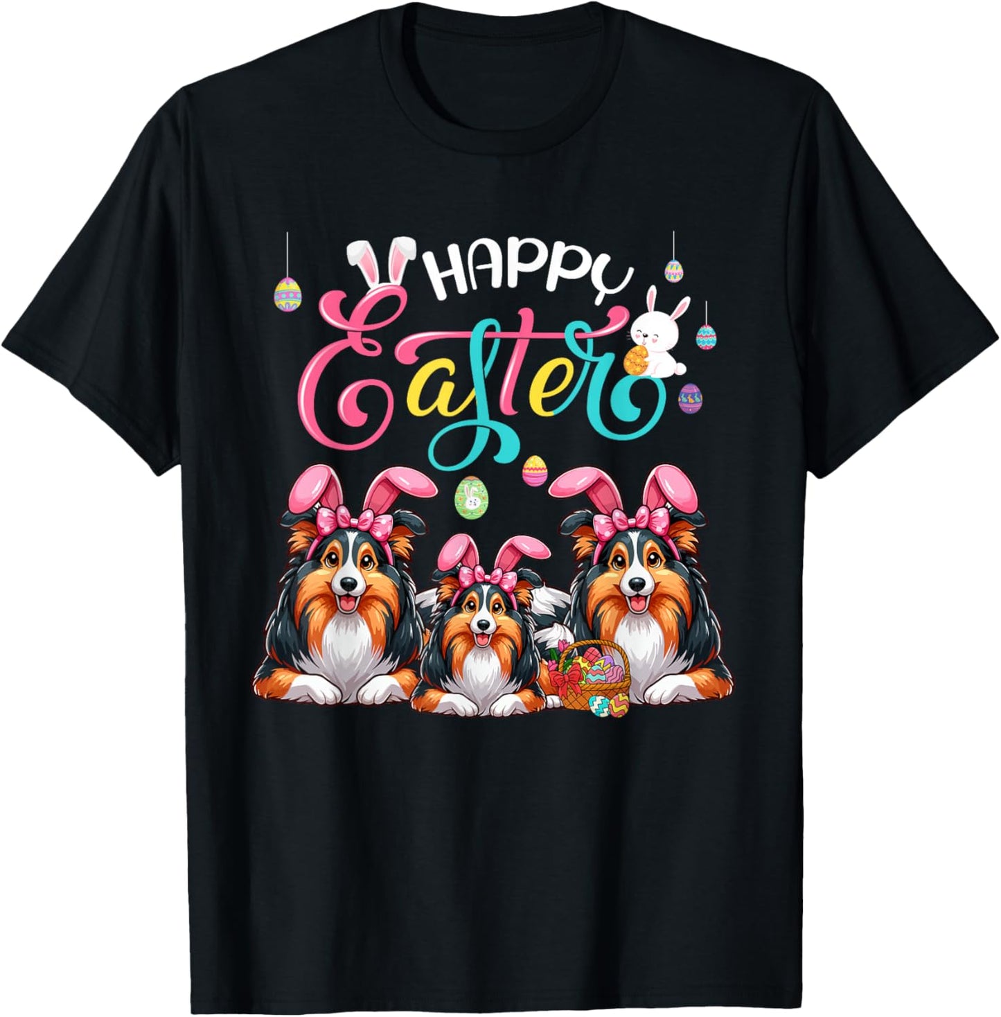 Happy Easter Three Cute Sheltie Cosplay Bunny Costume Kid T-Shirt - T-Shirt | Black