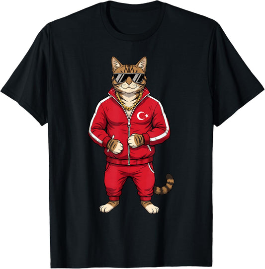 Turkey Roots Cat Turkish Flag T-Shirt - T-Shirt | Black