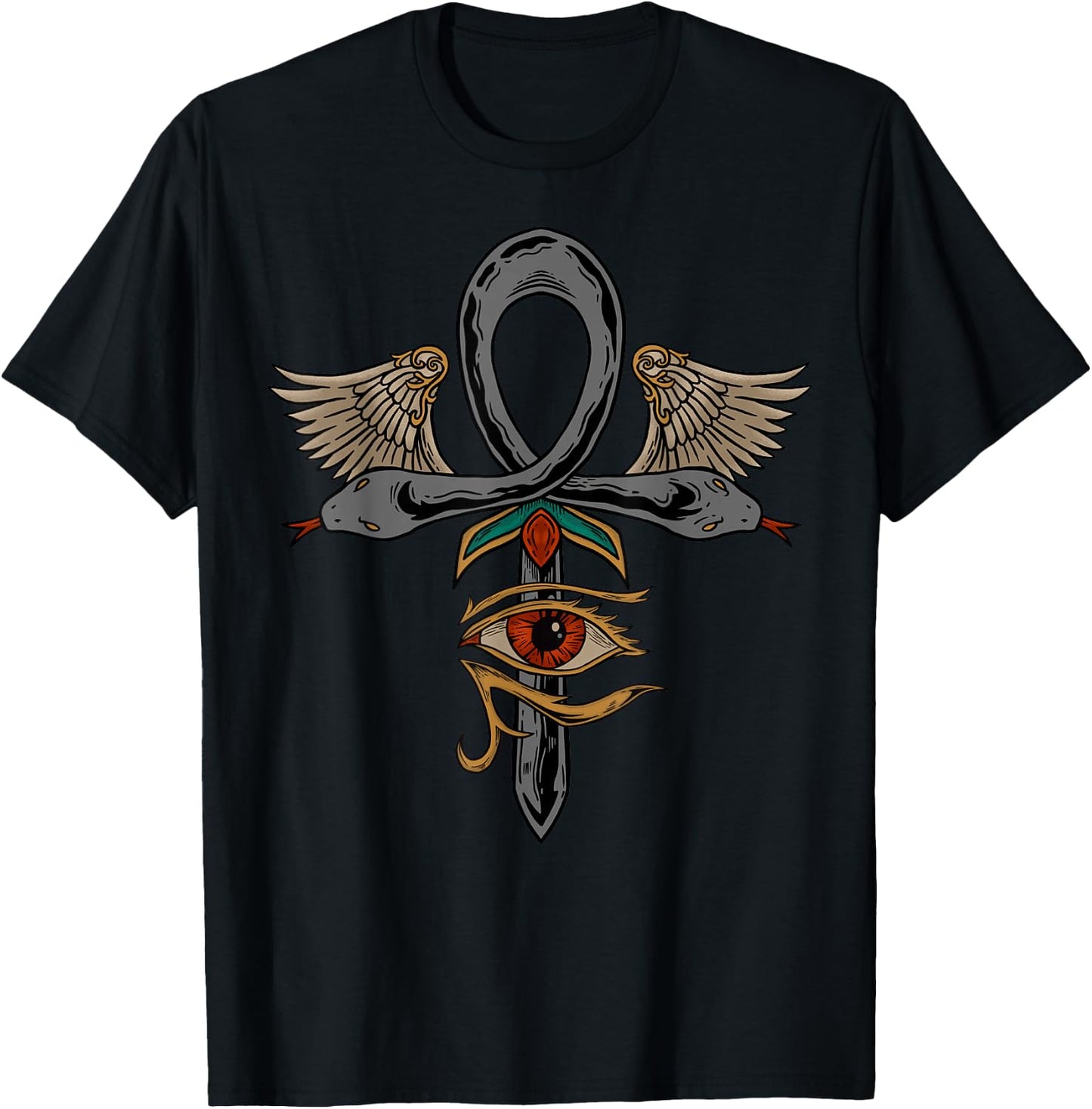 Ankh Egyptian Eye of Ra Horus Serpent Ancient Snake Egypt T-Shirt - T-Shirt | Black