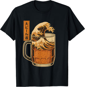 Large Japanese Beer Mug Ukiyoe Style T-Shirt - T-Shirt | Black