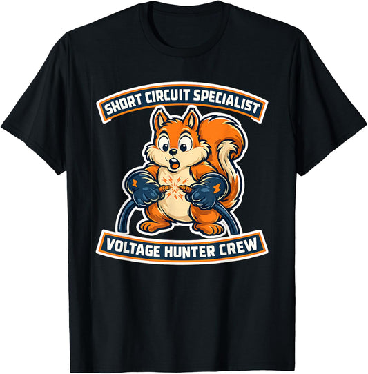 Cute Squirrel Short Circuit Specialist Electrician Art T-Shirt - T-Shirt | Black