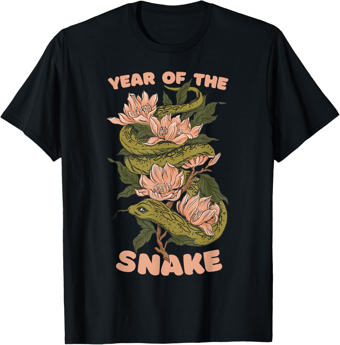 Celebrate Chinese New Year of the Snake 2025 Floral Flowers T-Shirt - T-Shirt | Black