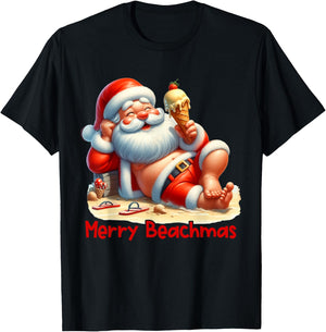 Merry Beachmas Santa Claus Ice Cream Christmas In July T-Shirt - T-Shirt | Black