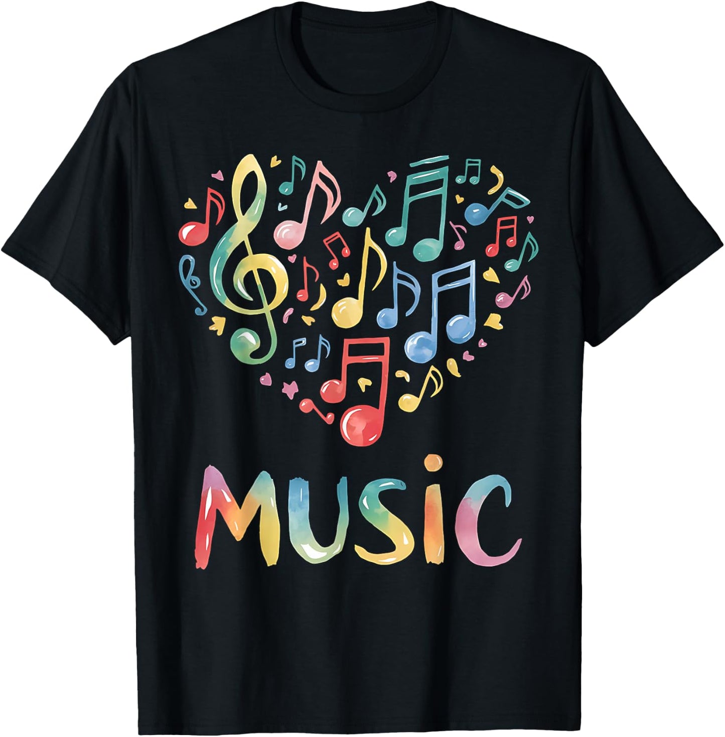 Music Lover Colorful Musical Notes Treble Clef Heart T-Shirt - T-Shirt | Black