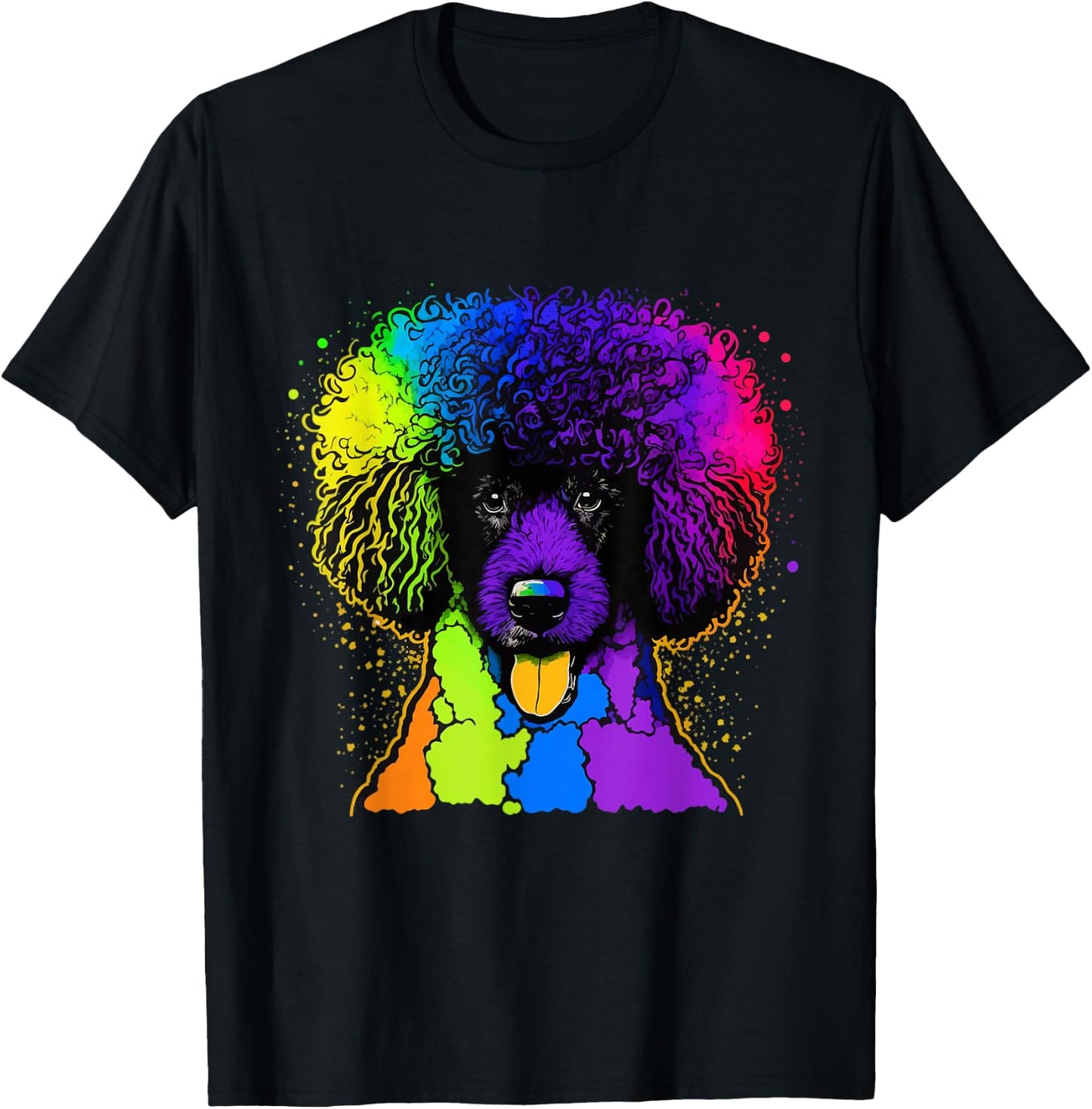 Poodle Dog Afro Colorful Watercolor Pop Art Tie Dye T-Shirt - T-Shirt | Black