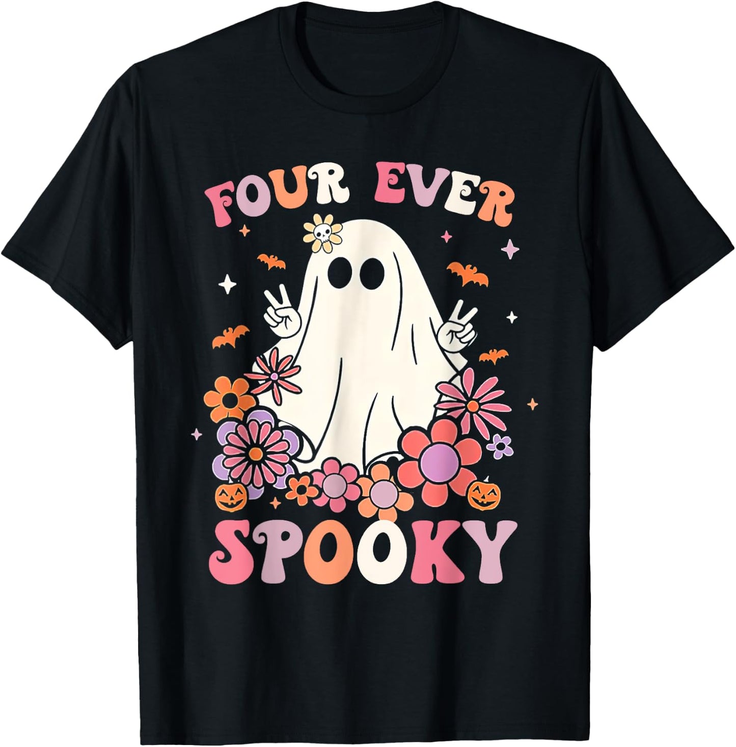 Four Ever Spooky Halloween 4th Birthday Party Decorations T-Shirt - T-Shirt | Black