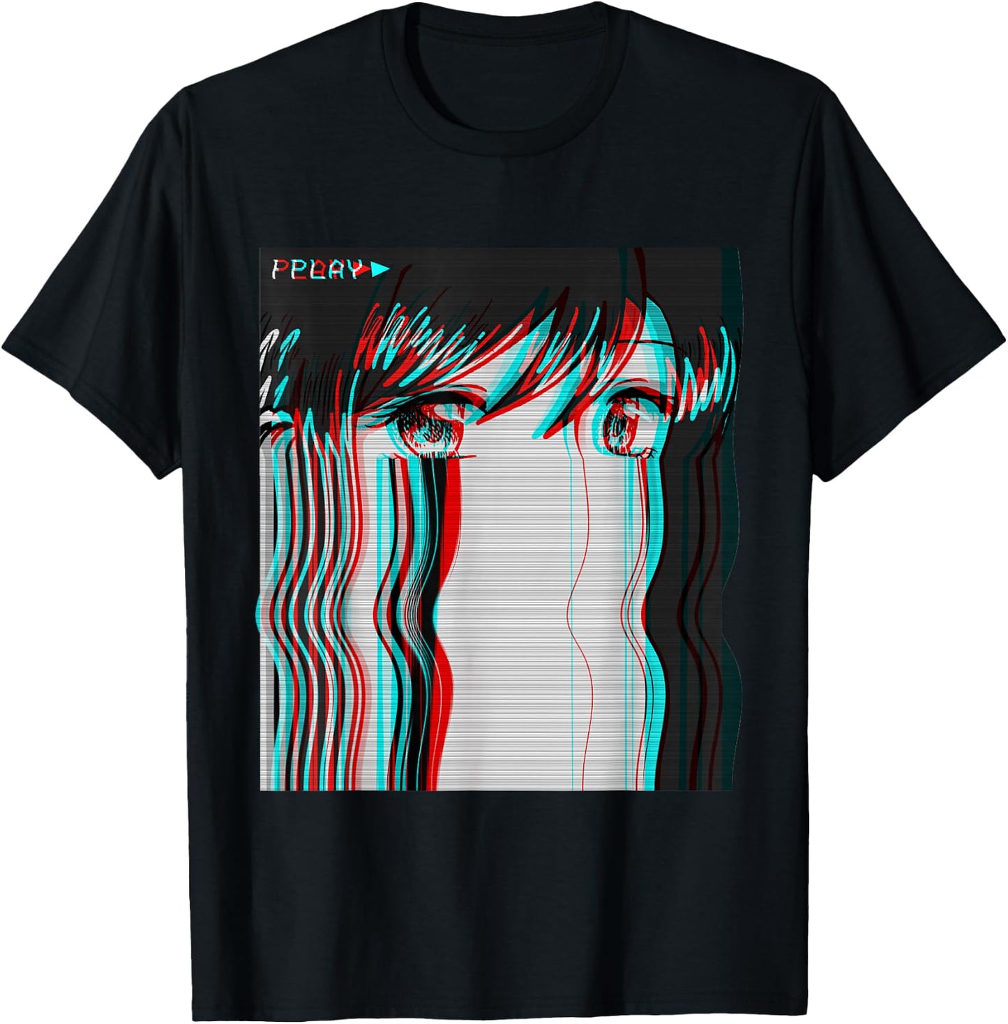 Vaporwave Aesthetic Sad Anime Girl Retro Eboy Egirl Harajuku T-Shirt - T-Shirt | Black
