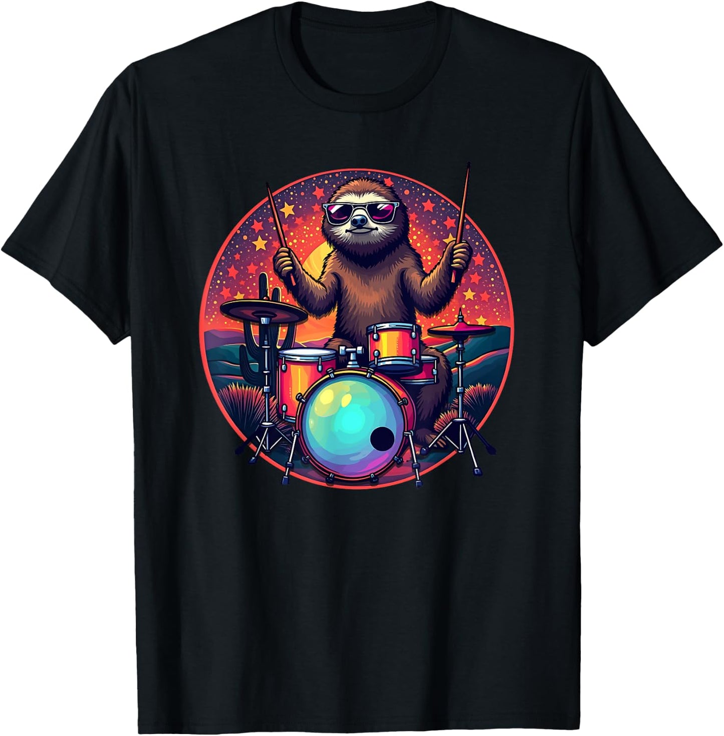 Vintage Sloth Drummer Drums Drum Drumming Drummers T-Shirt - T-Shirt | Black