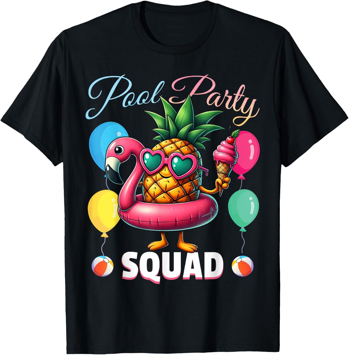 Pool Party Squad Funny Pineapple Summer Vacation T-Shirt - T-Shirt | Black
