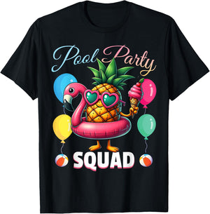 Pool Party Squad Funny Pineapple Summer Vacation T-Shirt - T-Shirt | Black