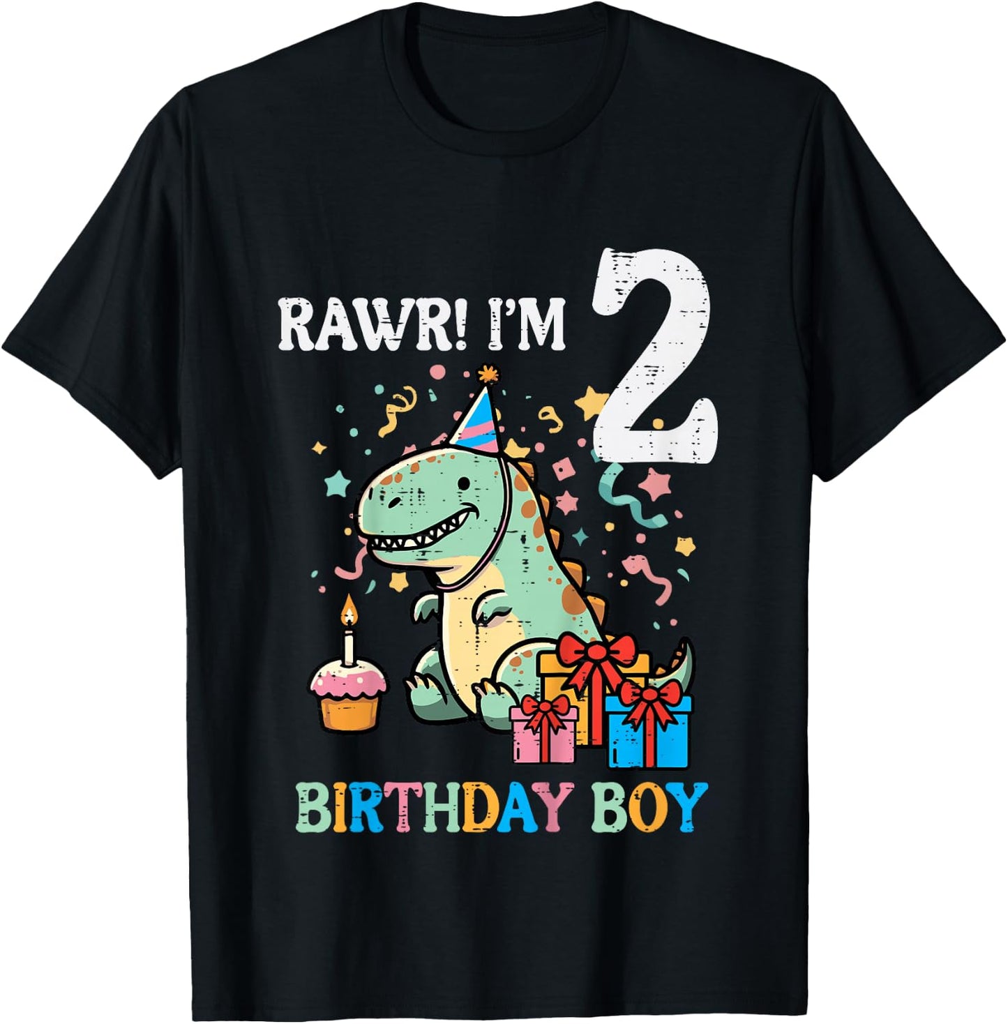 Kids Rawr Im 2 Dinosaur Birthday Boy Cute 2nd Bday Trex Boys Kids T-Shirt - T-Shirt | Black