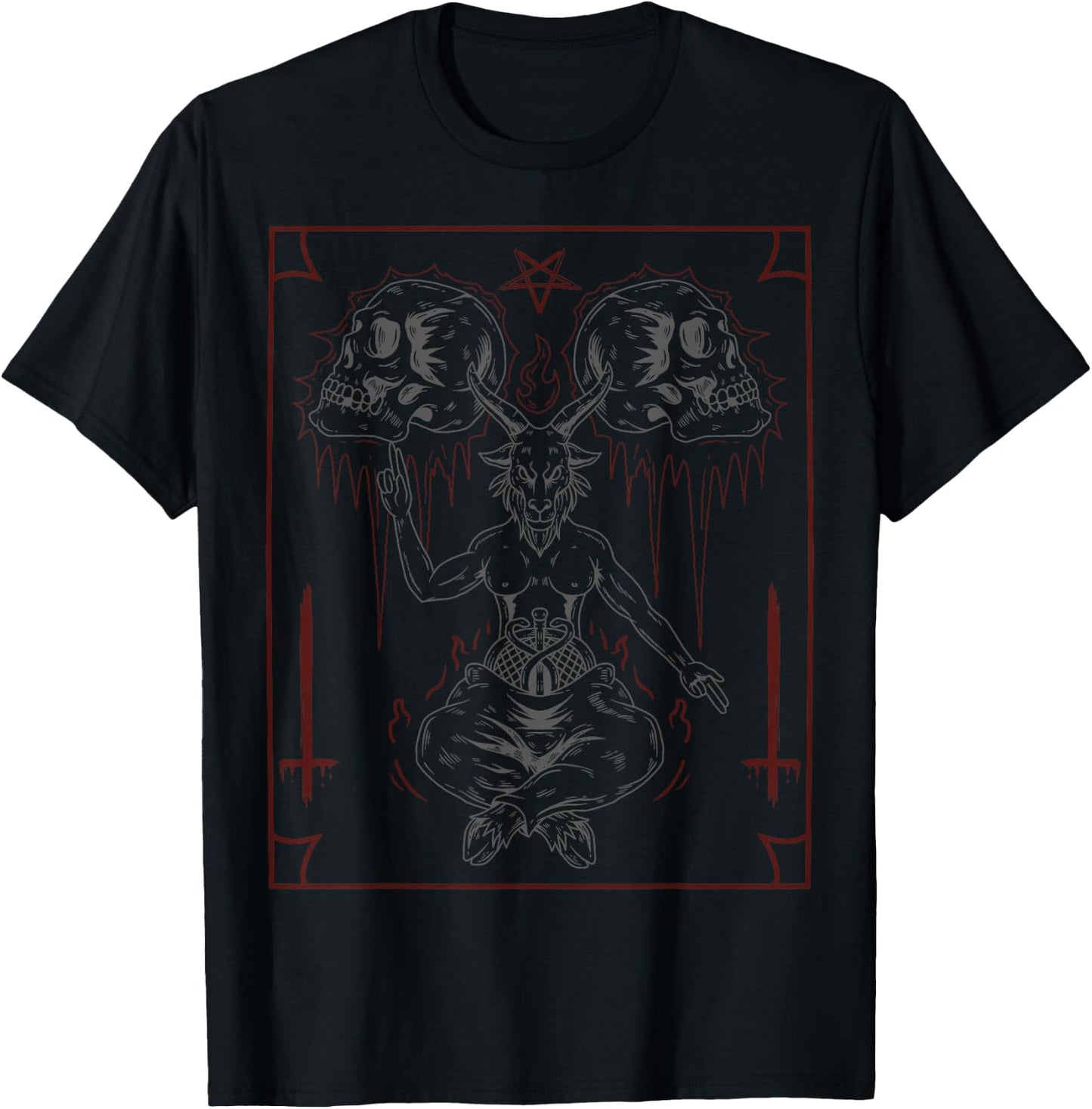 Lucifer Sigil Skull Goat Occult Gothic Satanic Baphomet T-Shirt - T-Shirt | Black